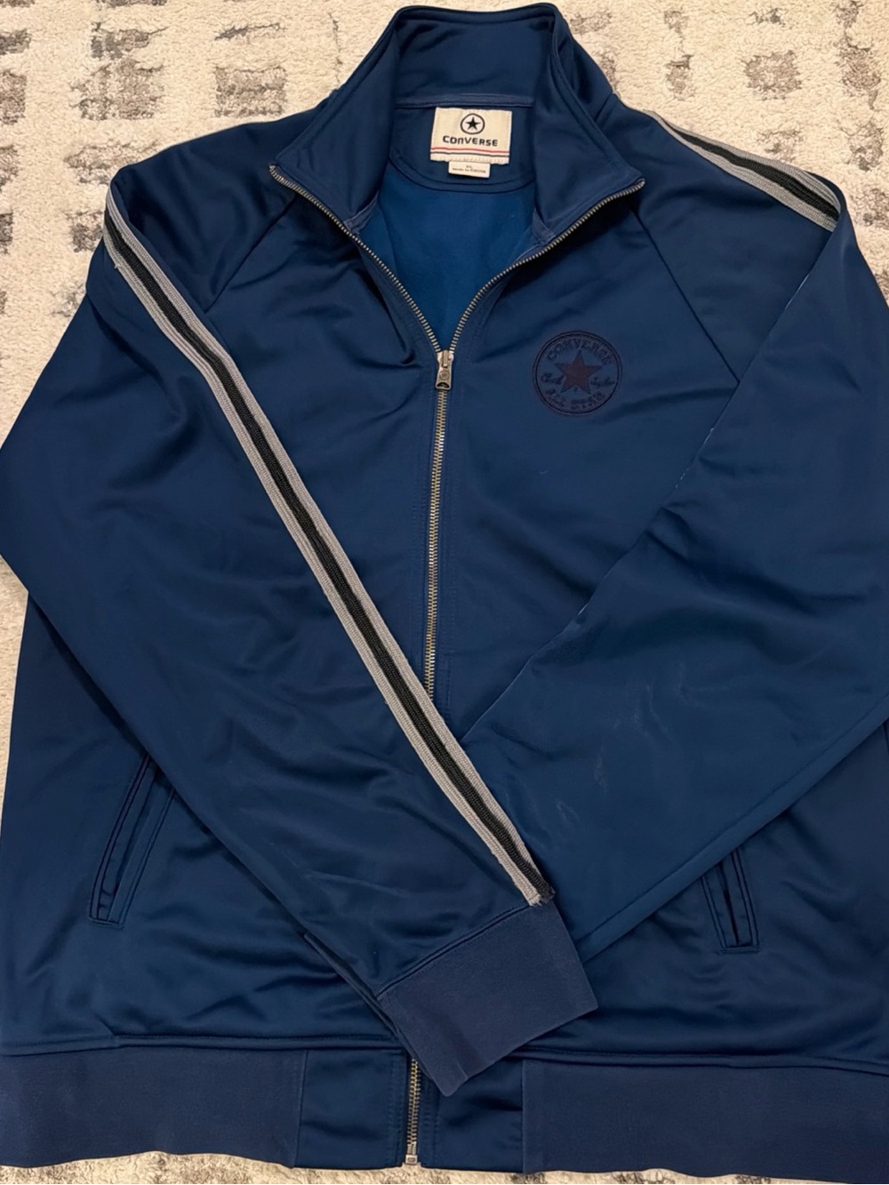 Vintage Converse All Star Full Zip Track Jacket Blue Striped Sleeves Sz XL